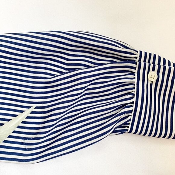 LOFT blue white striped mock collar hidden button front long sleeve top - Picture 10 of 10